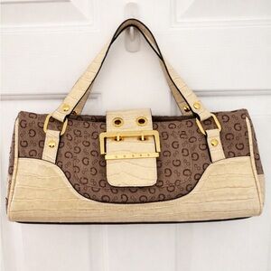 Vintage Guess Y2K Baquette Shoulder Brown Bag Purse Logo Canvas